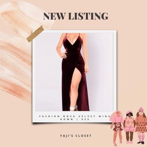 FASHION NOVA Velvet Wine Evening Gown
